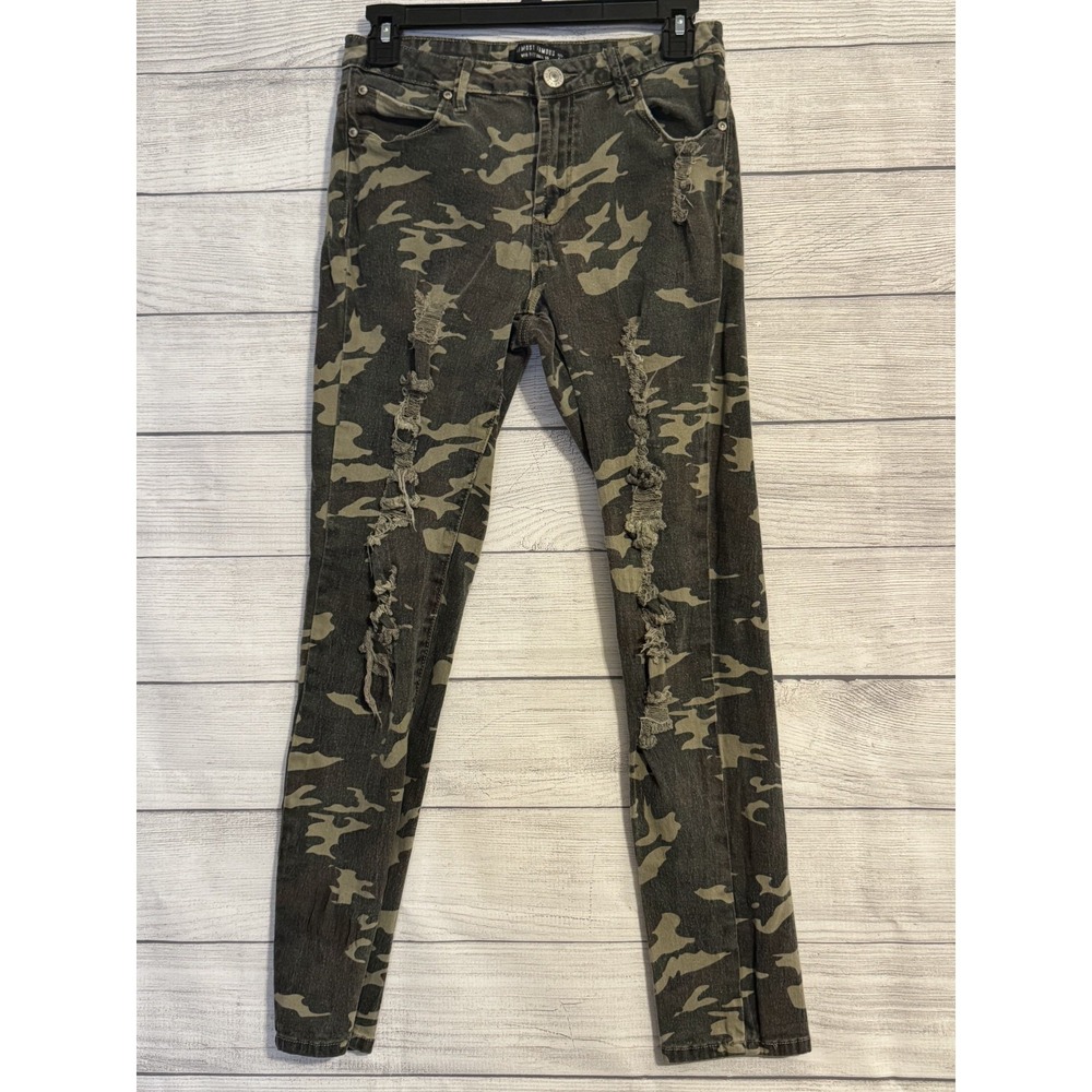 Almost Famous Mid Rise Roll Up Camo Distressed Skinny Jeans Juniors 11